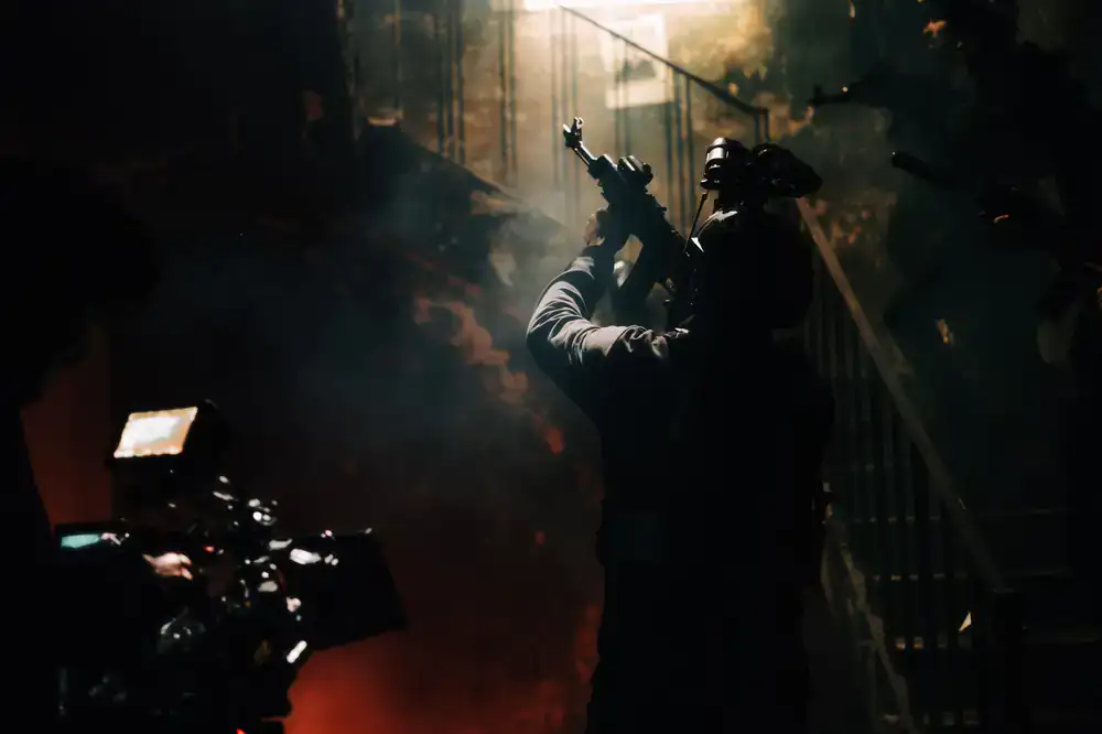 Intense combat in a neon lit dungeon